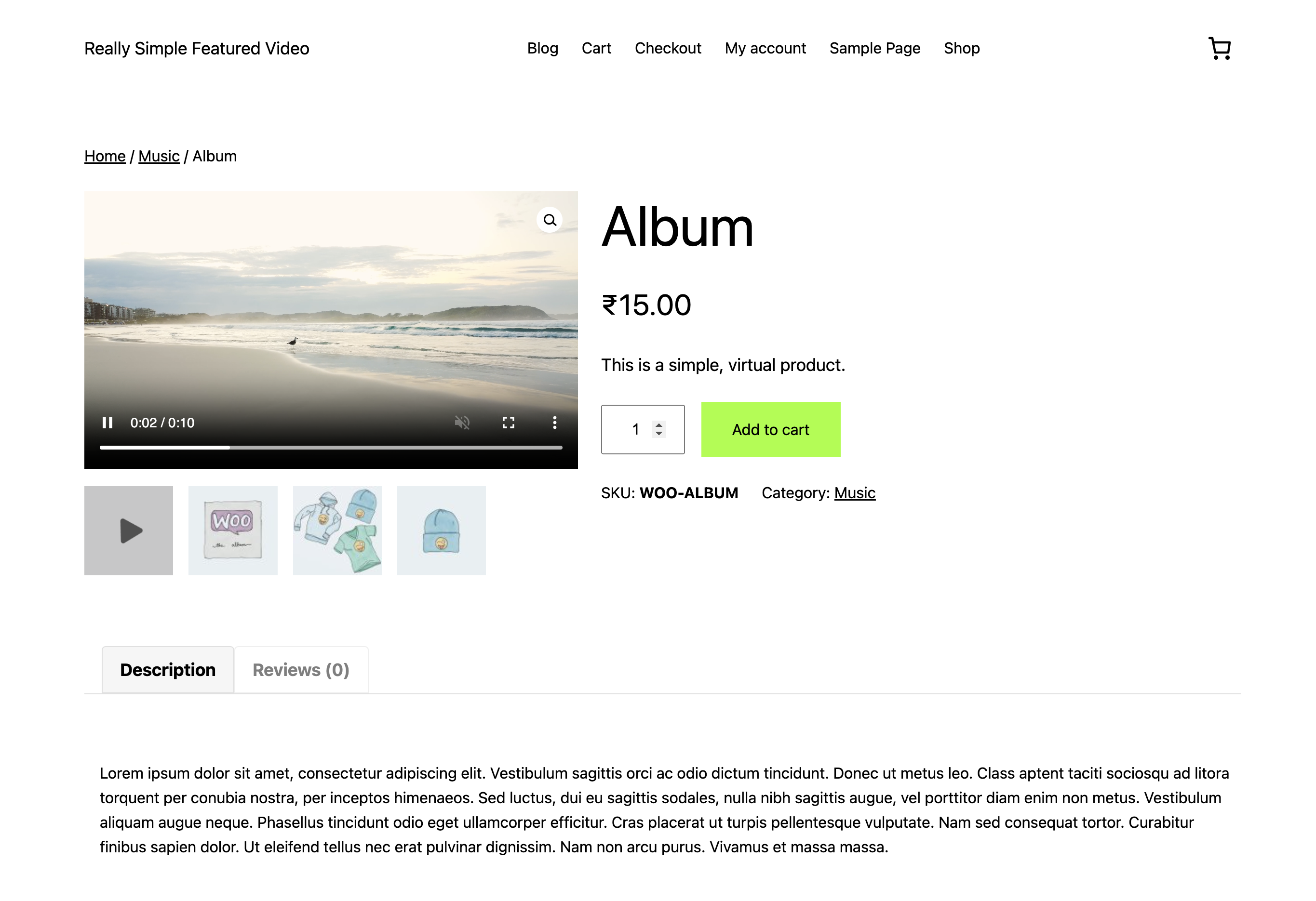 WooCommerce Product page with self-hosted Featured Video.