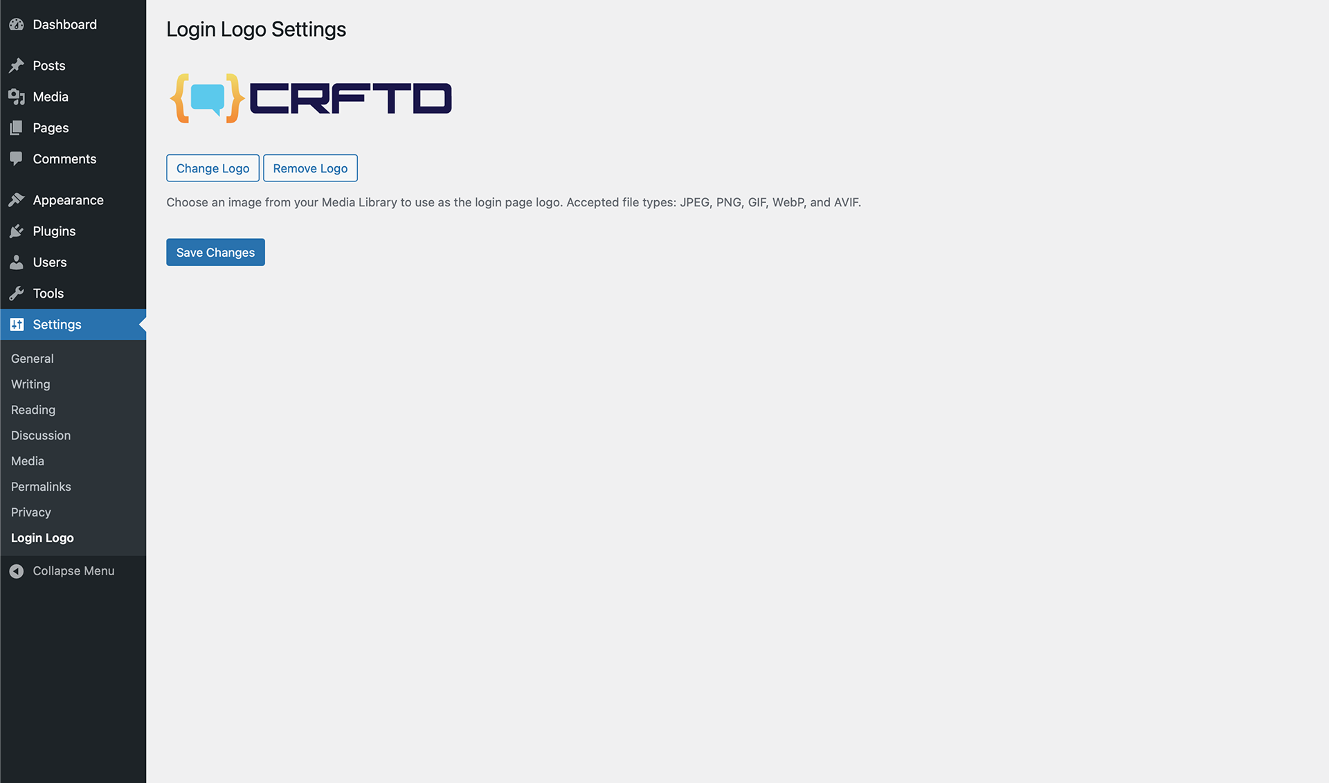 Admin interface with selected logo
