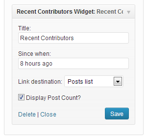 The widget control panel