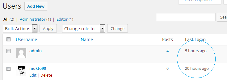 'Last Login' column in users manager page for admin.
