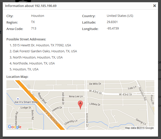 Thickbox Pop-up to show detailed information about a specific login record.