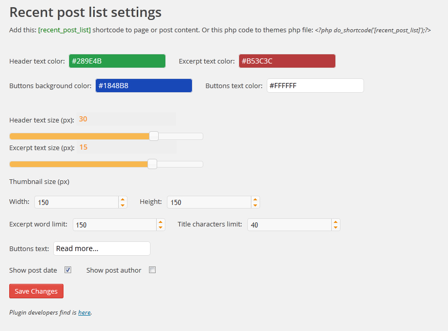 Recent post list settings