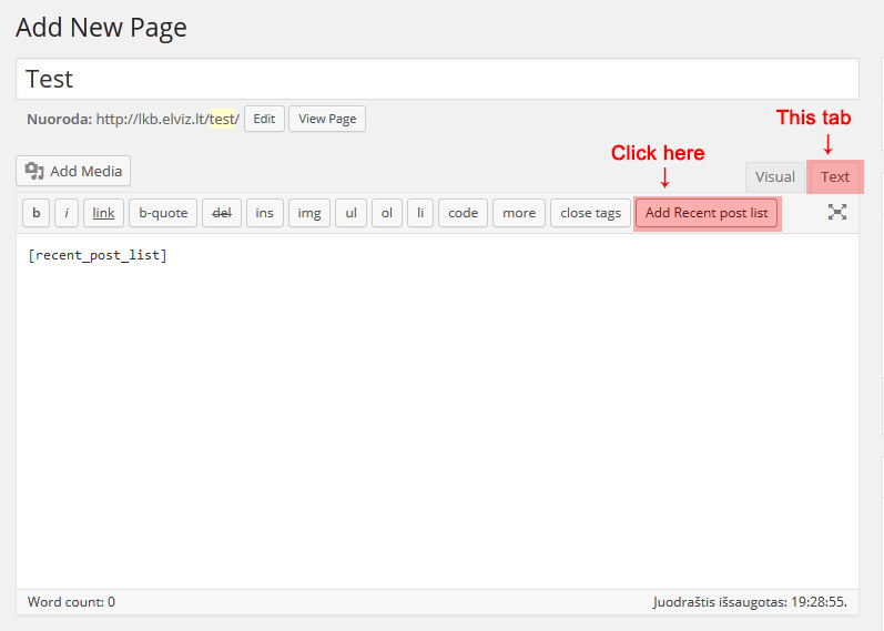 Add recent post list to page or post