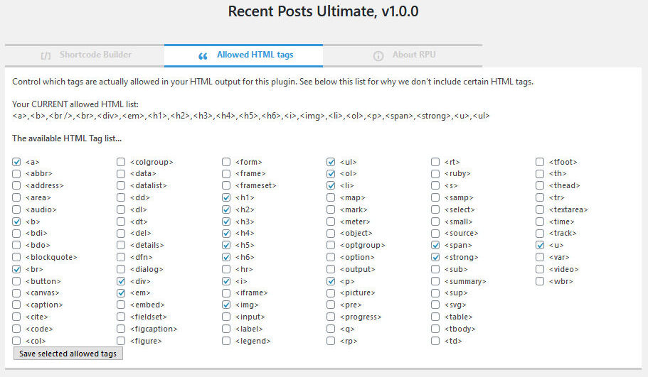 Controllable HTML tags (in a future version)