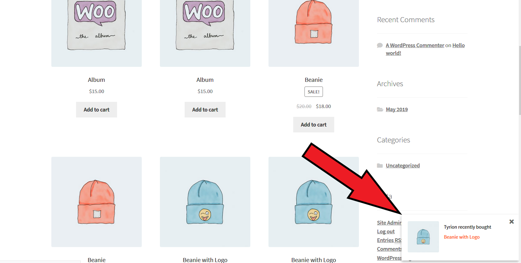 Screenshot 1 - Recently Bought This for WooCommerce - store front.