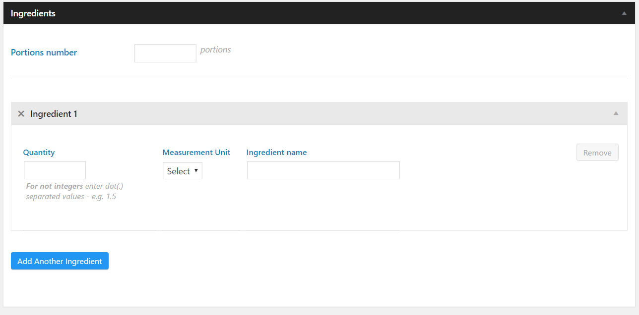 Recipe Calculator preview on the backend.