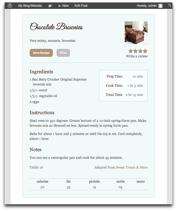 Recipe Card's template editor
