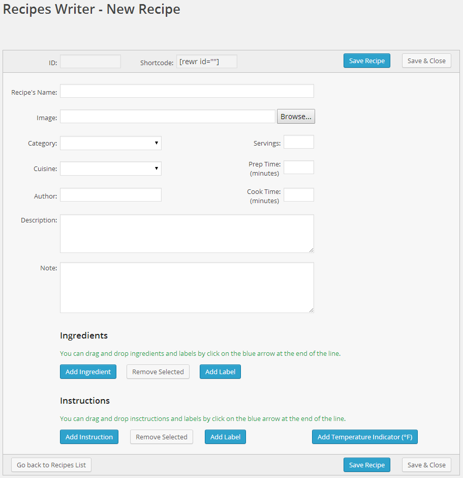 Easy to understand and to fill recipes editor.