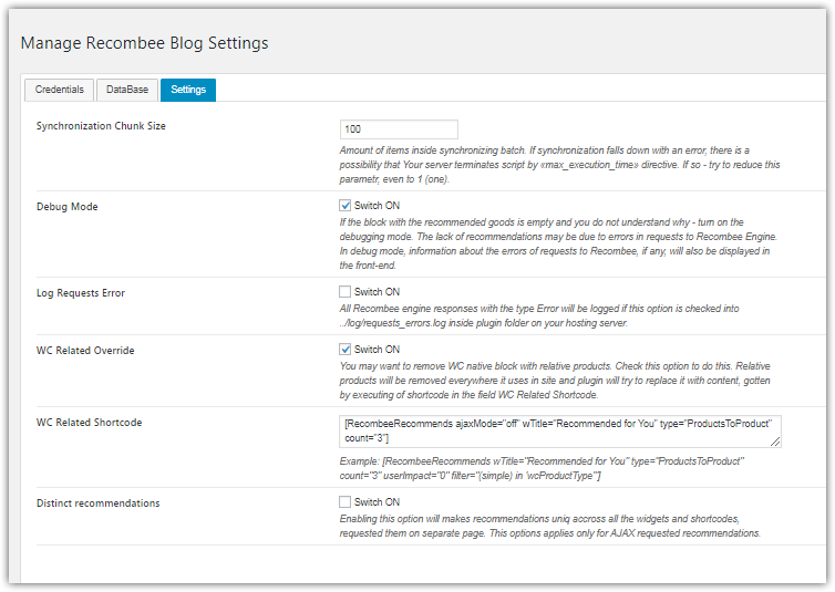 Plugin settings