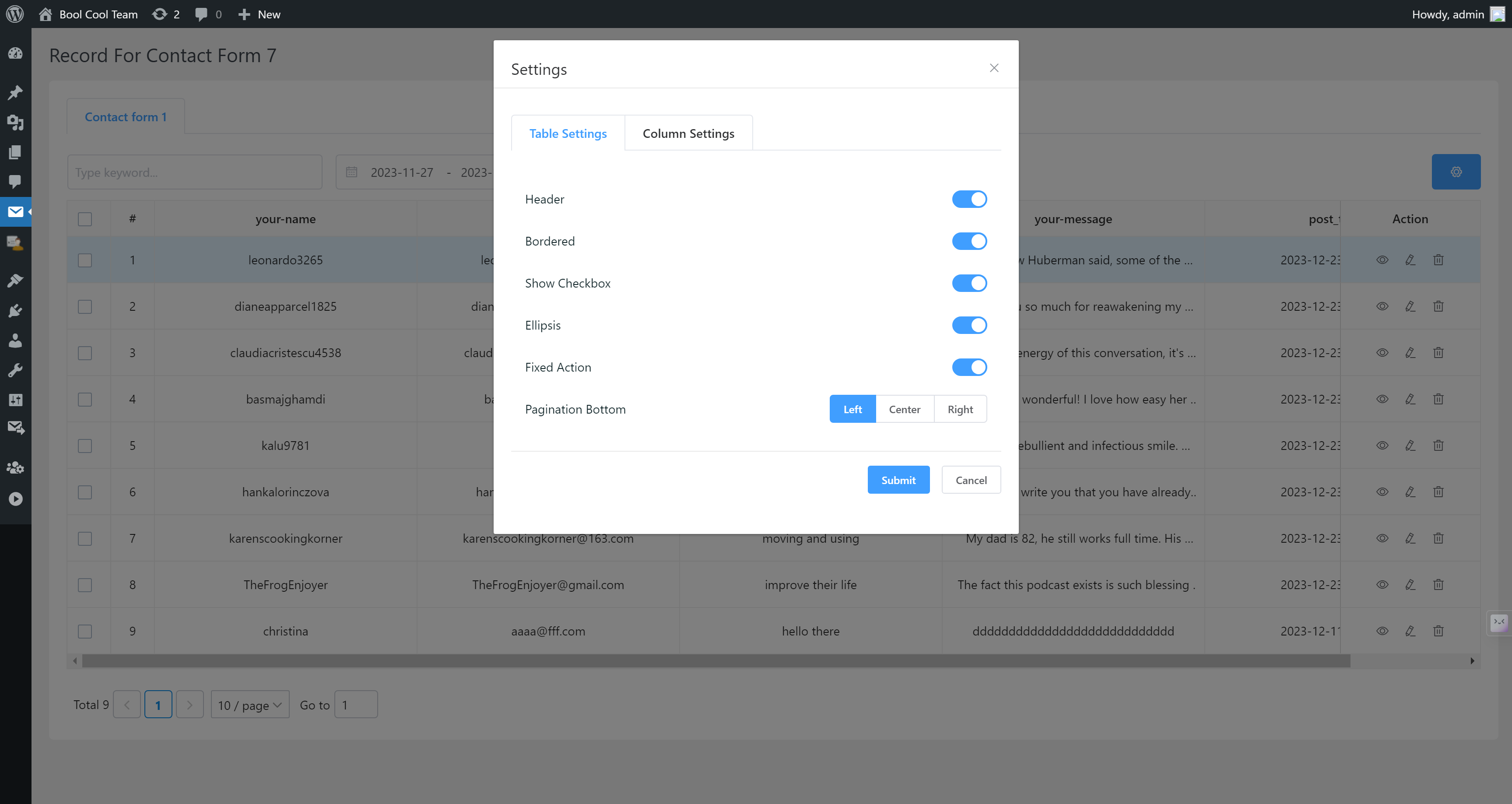 Contact form 7 data display setting