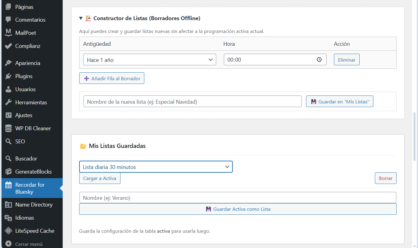 The "Lists Laboratory" and "Saved Lists" modules for managing presets.