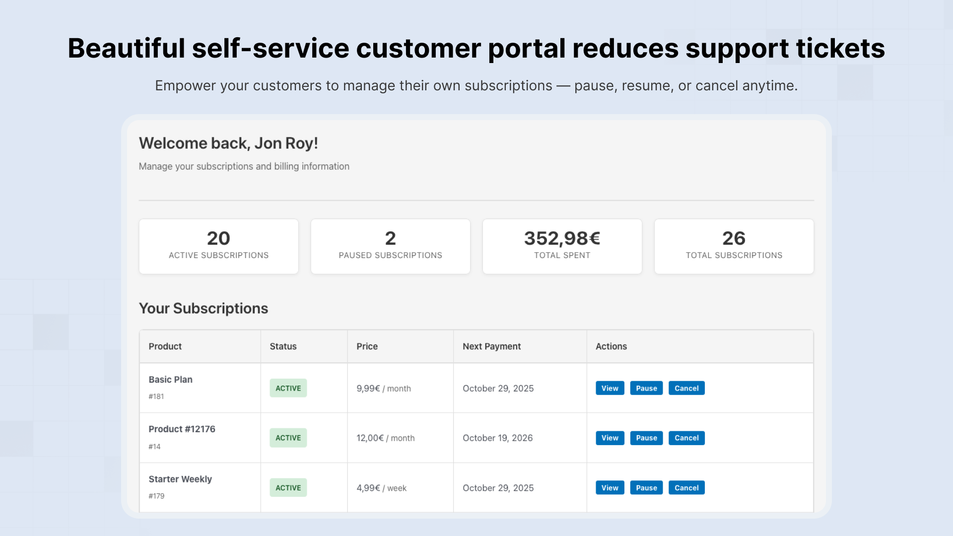 Beautiful self-service customer portal reduces support tickets