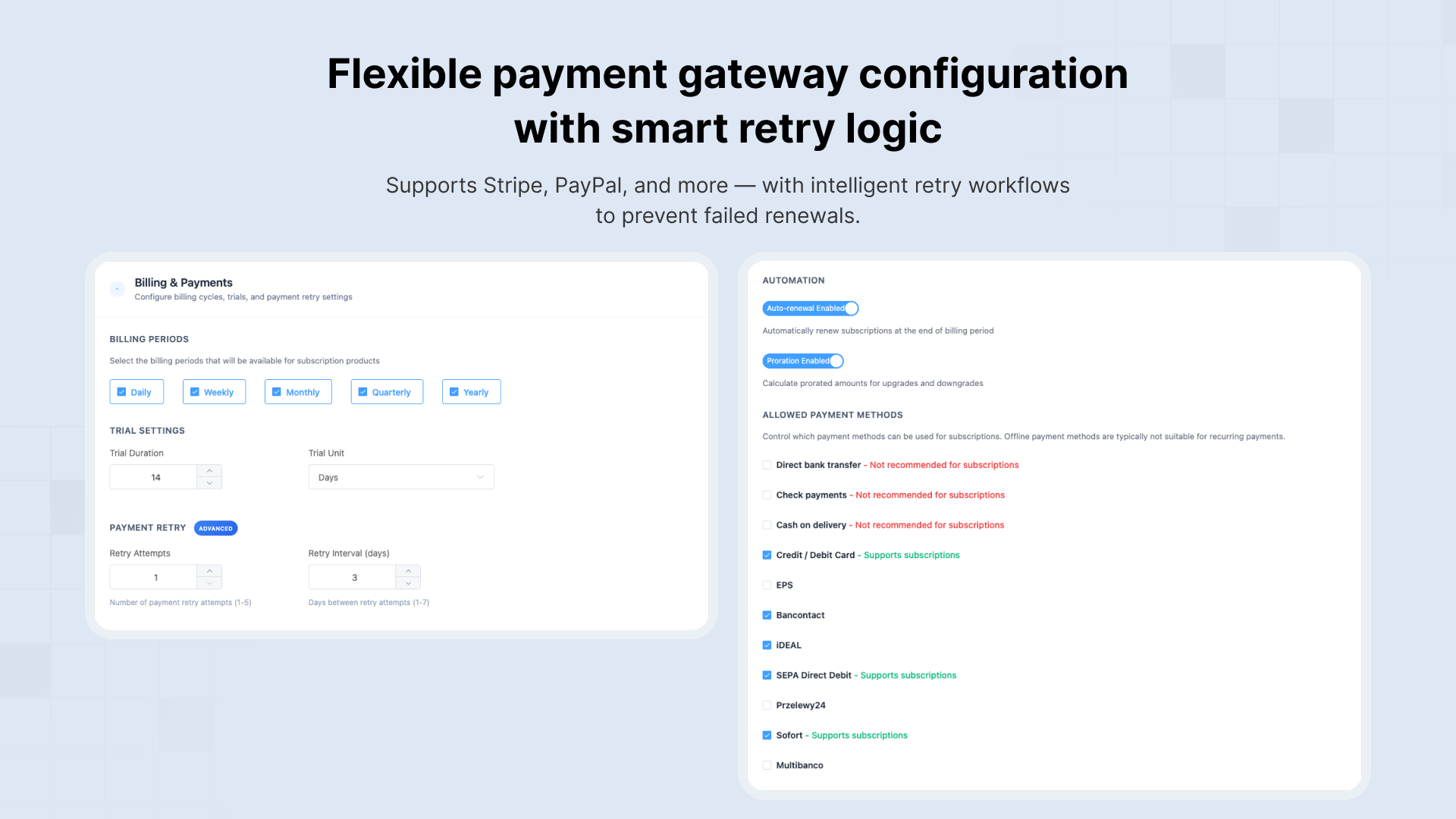 Flexible payment gateway configuration with smart retry logic