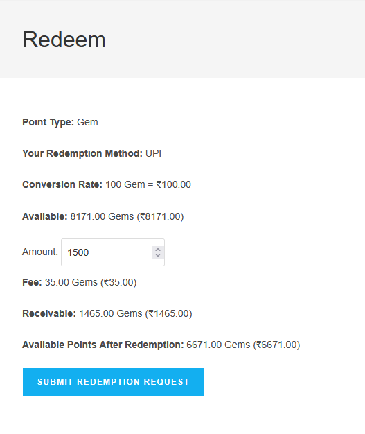 Settings page: configure conversion, fees, and restrictions.