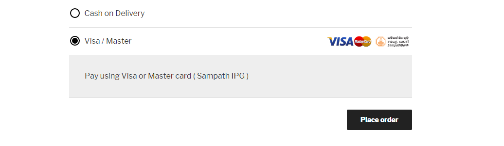 Sampath IPG payment option will be displayed to user in checkout page