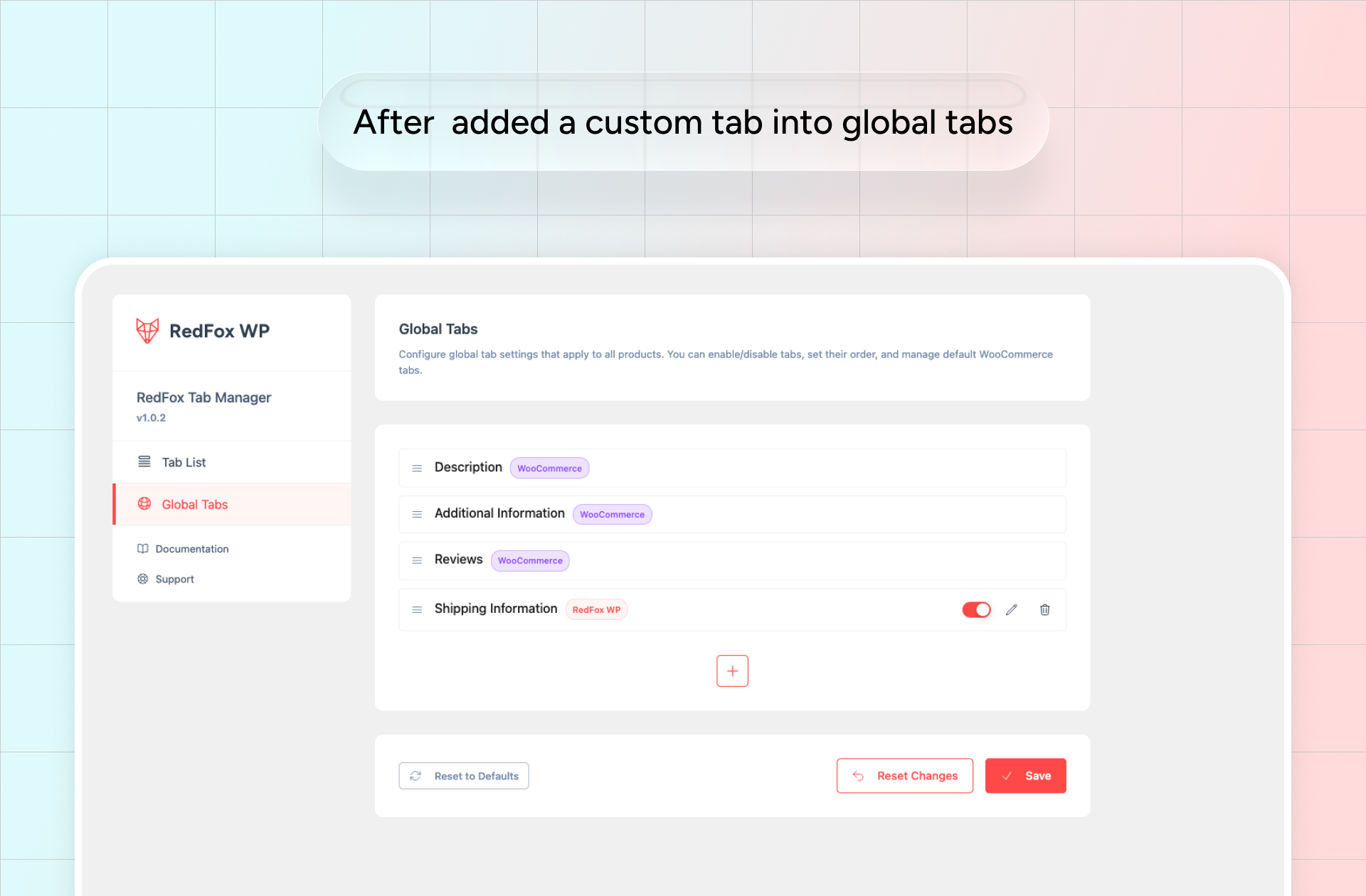 After  added a custom tab into global tabs