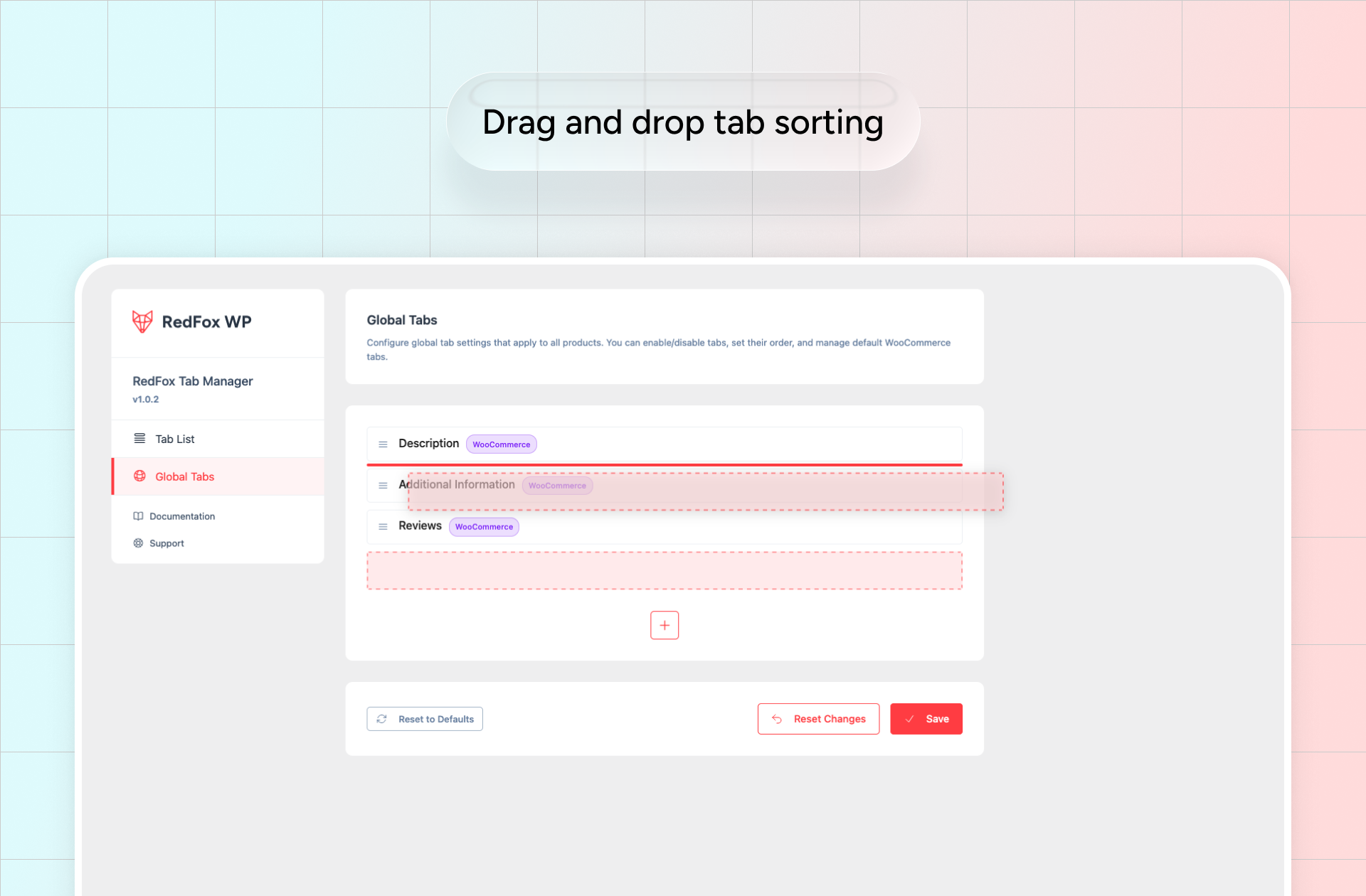 Drag and drop tab sorting