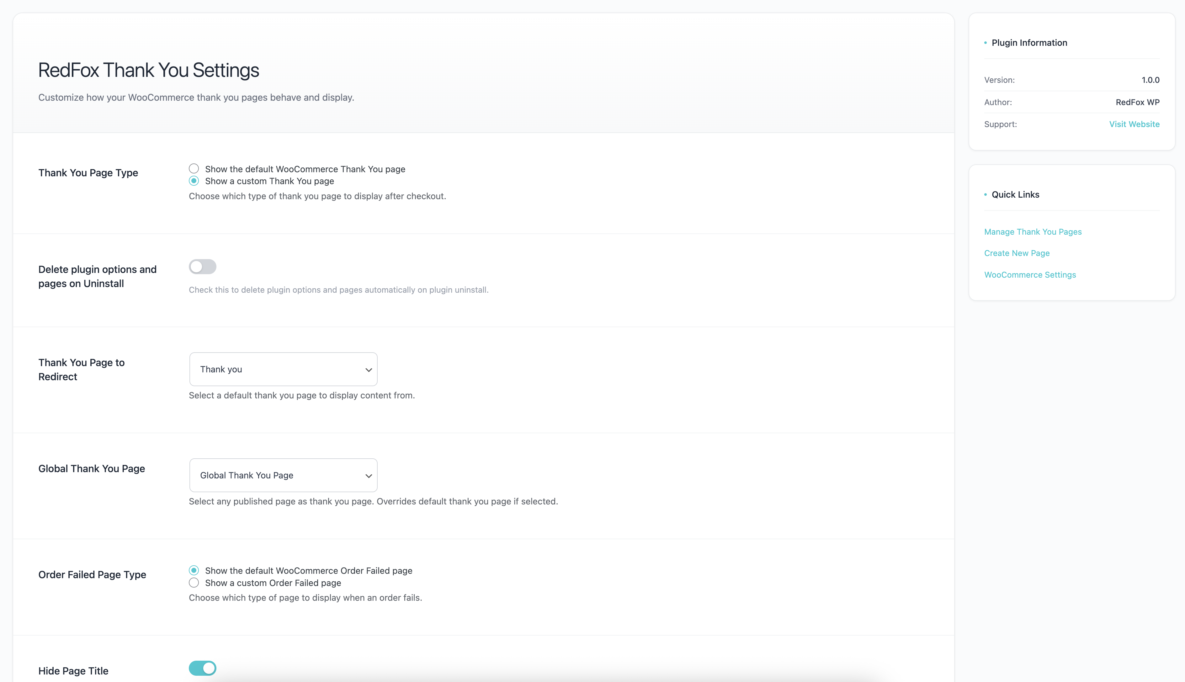 Plugin settings page with configuration options