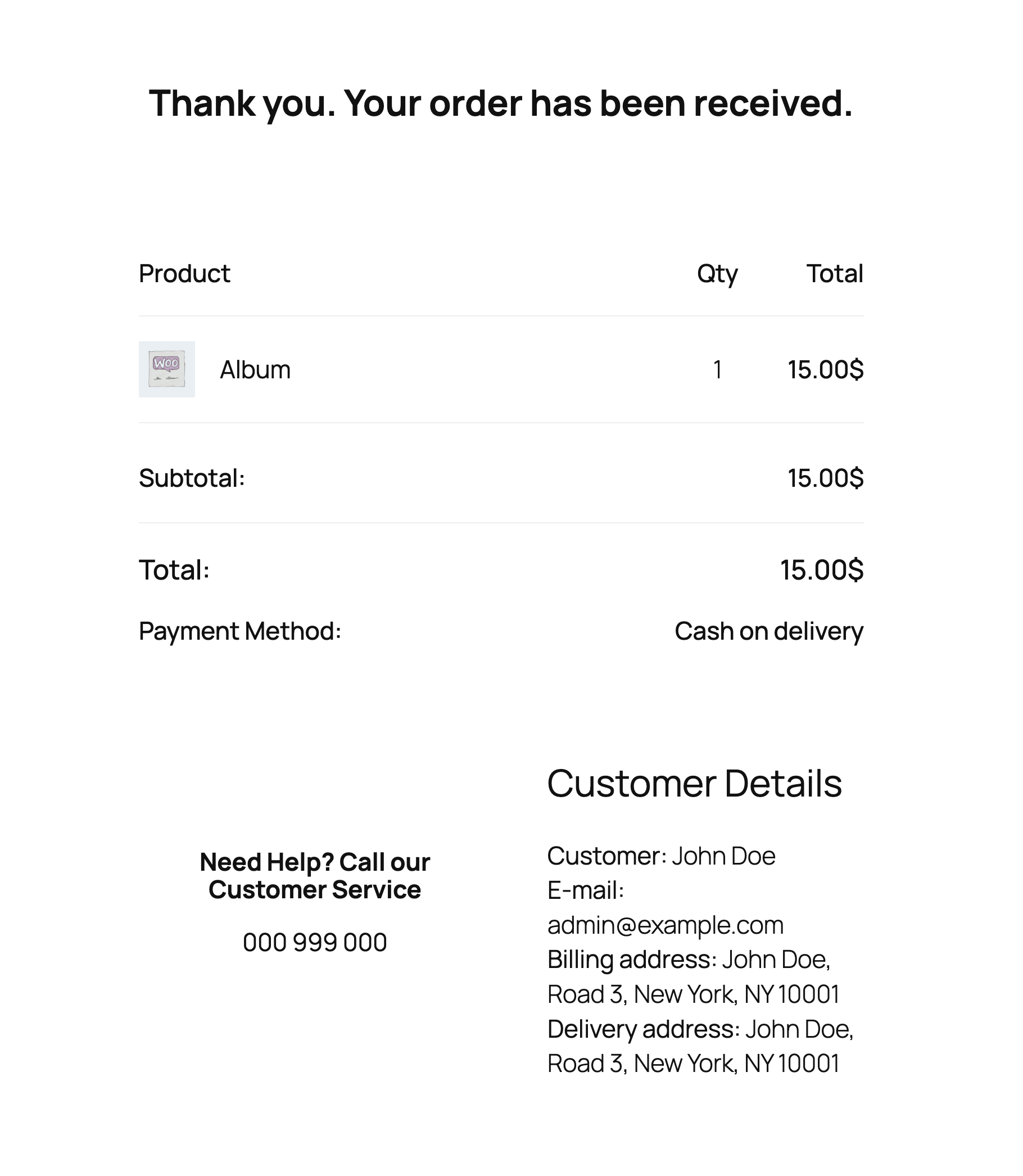 Default thank you page view