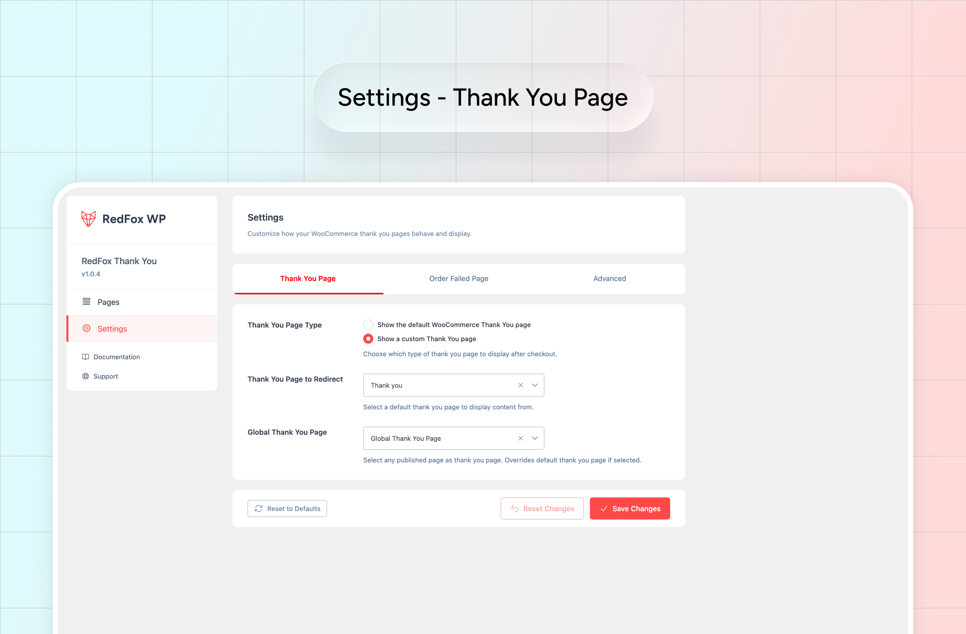 Settings - Thank You Page