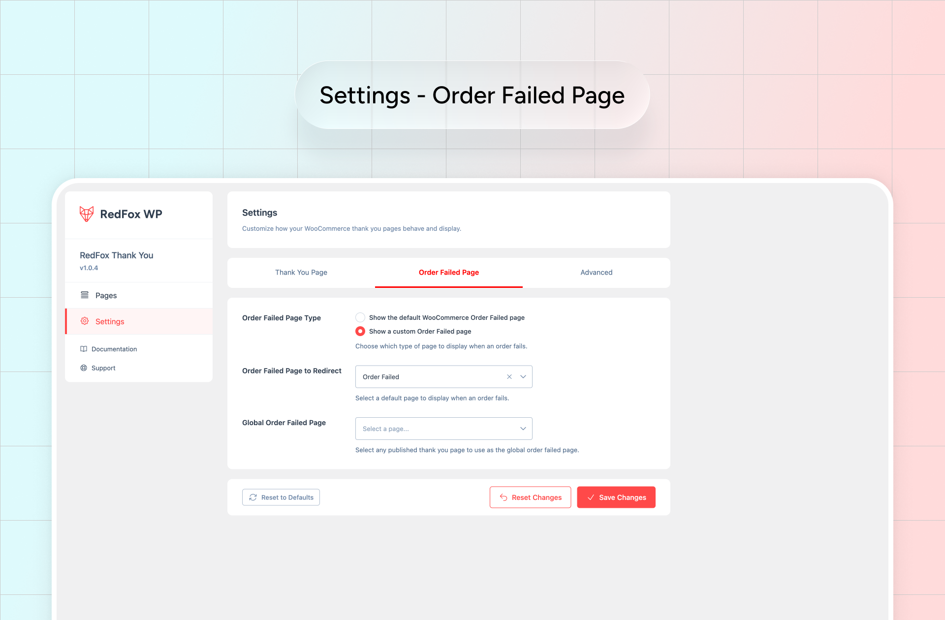 Settings - Order Failed Page