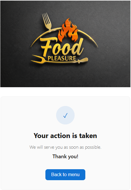 Confirmation screen — message shown to the guest after submitting a request.