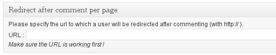 New panel to define redirection URL