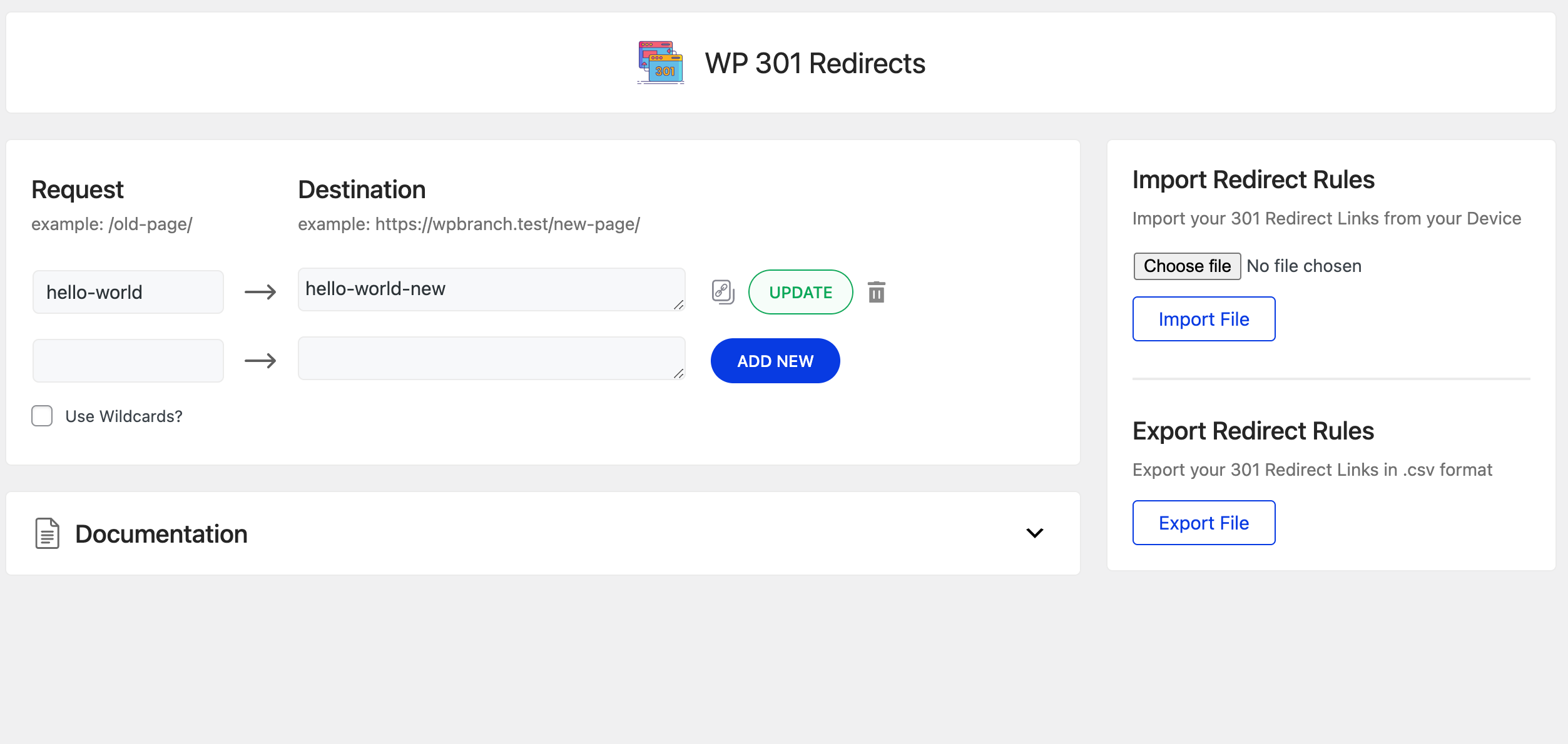 WP 301 Redirects - Dashboard