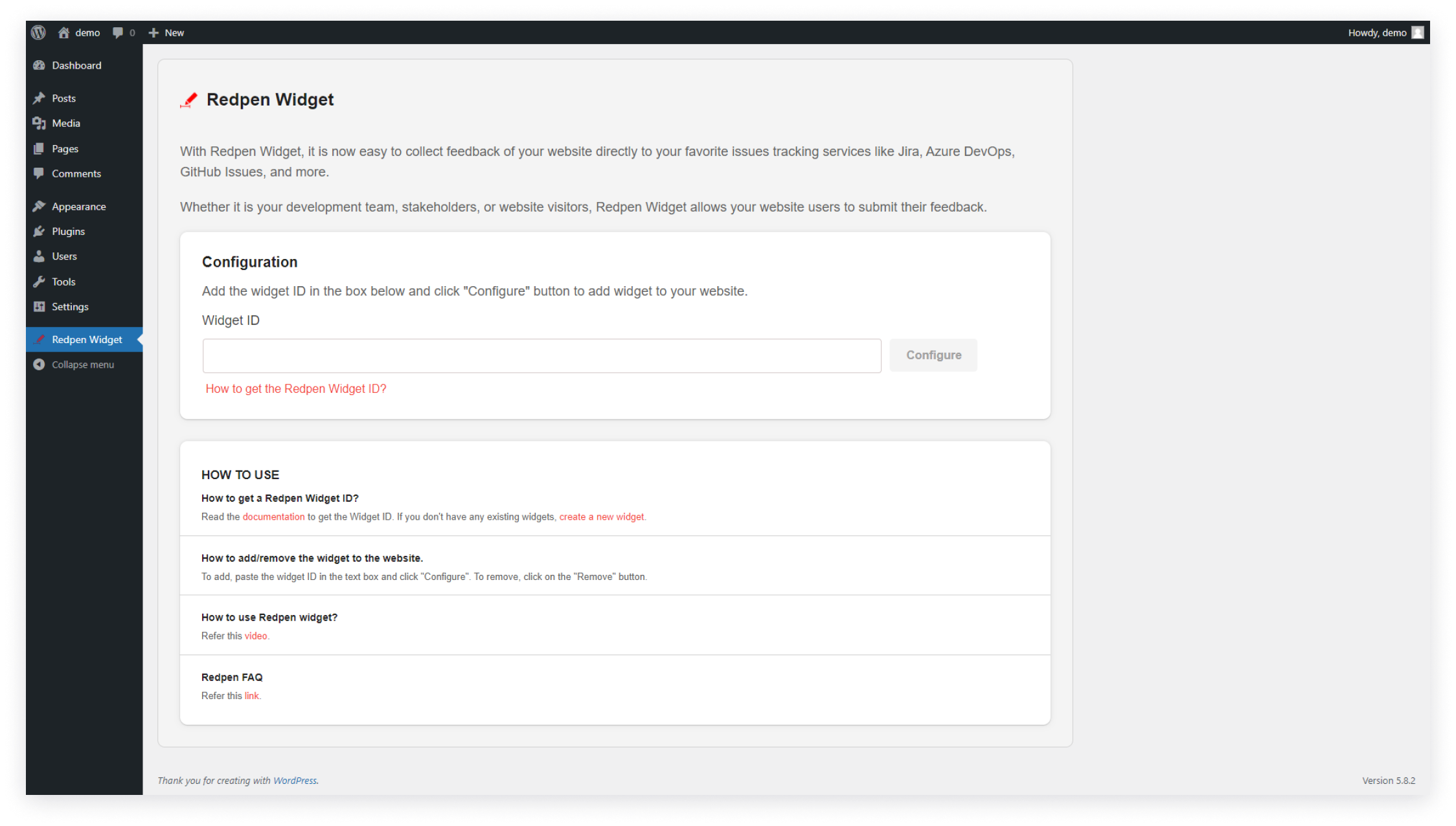 Configure Redpen Widget