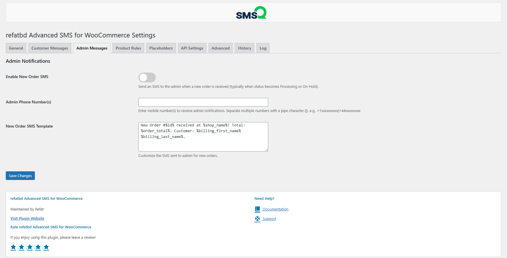 Admin Settings - Admin Messages Tab