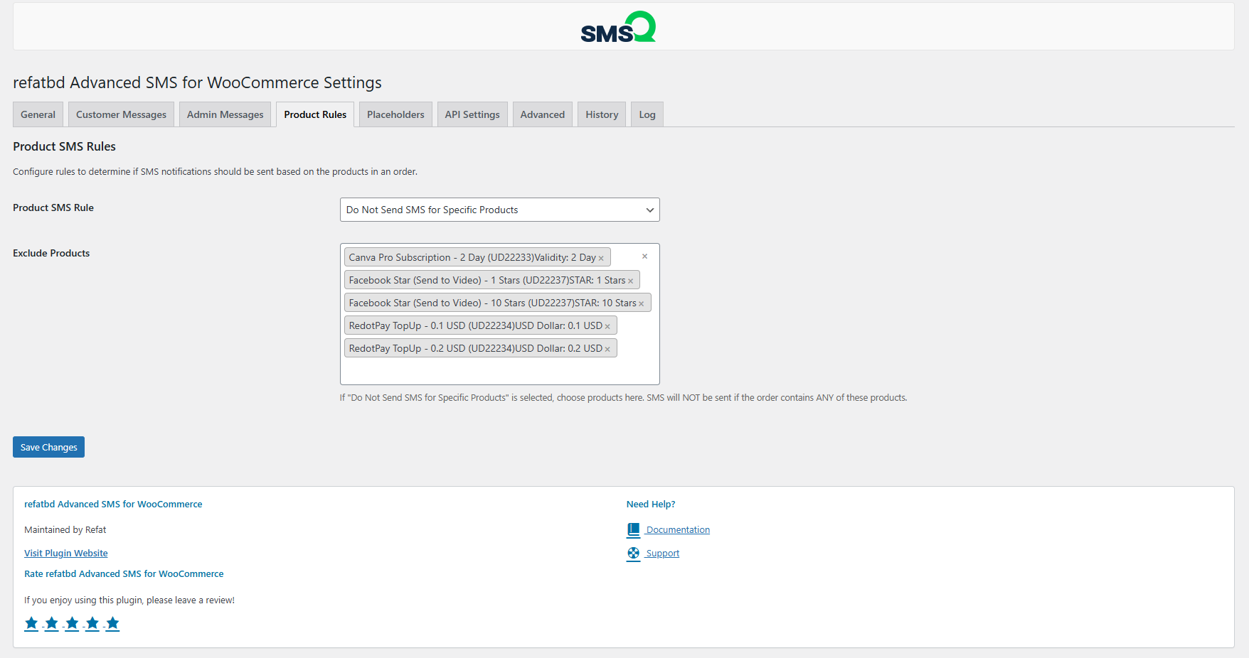 Admin Settings - Product Rules Tab