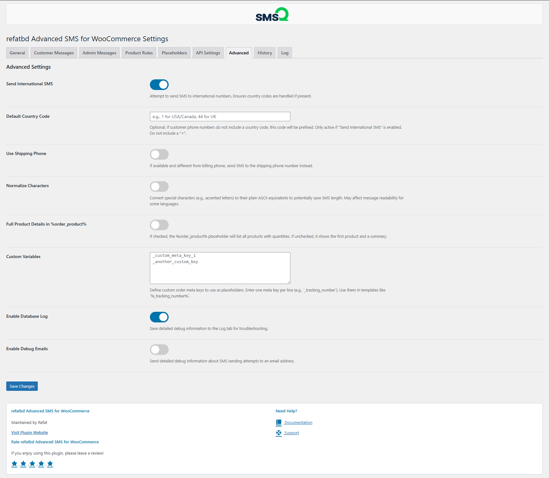 Admin Settings - Advanced Tab