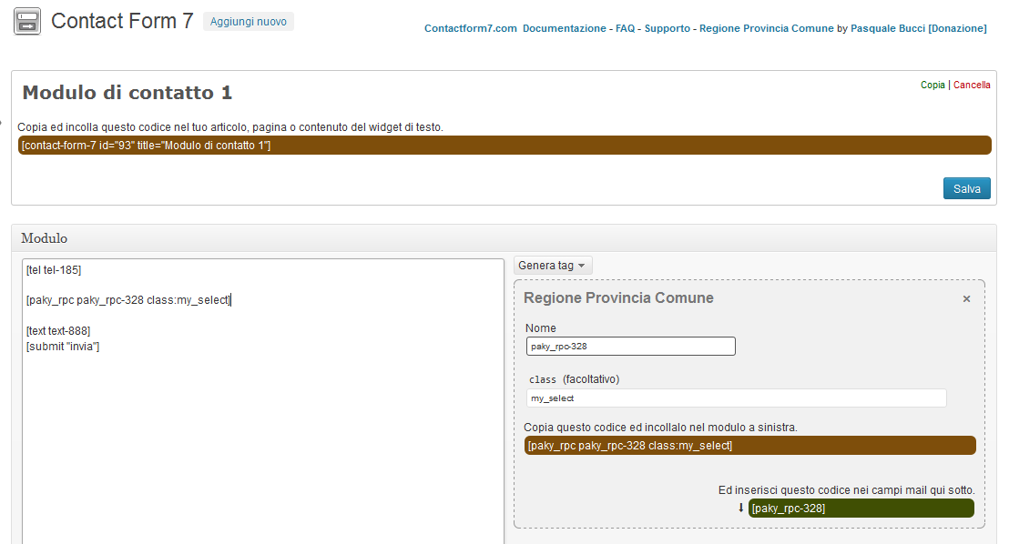 Genera il tag in Contact Form 7