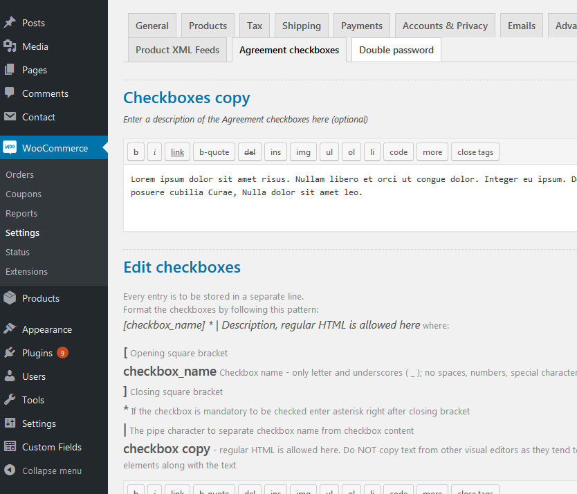 Agreement checkboxes - Logged in user's settings