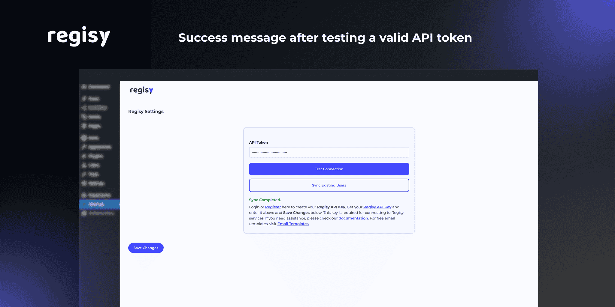 My Regisy API token generation page.