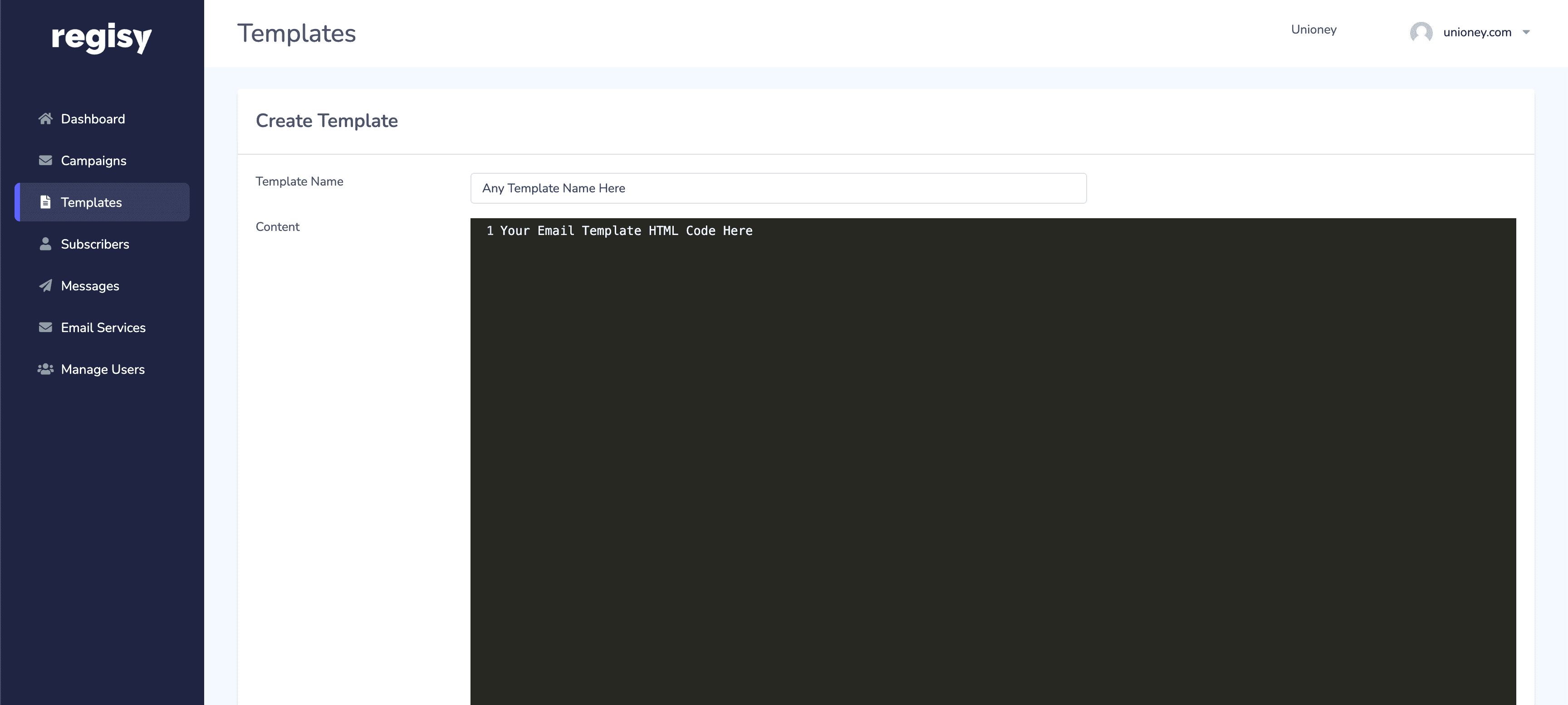 My Regisy email services creation setup.