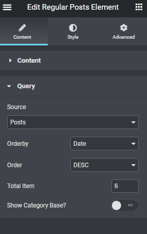 Admin panel for query options.