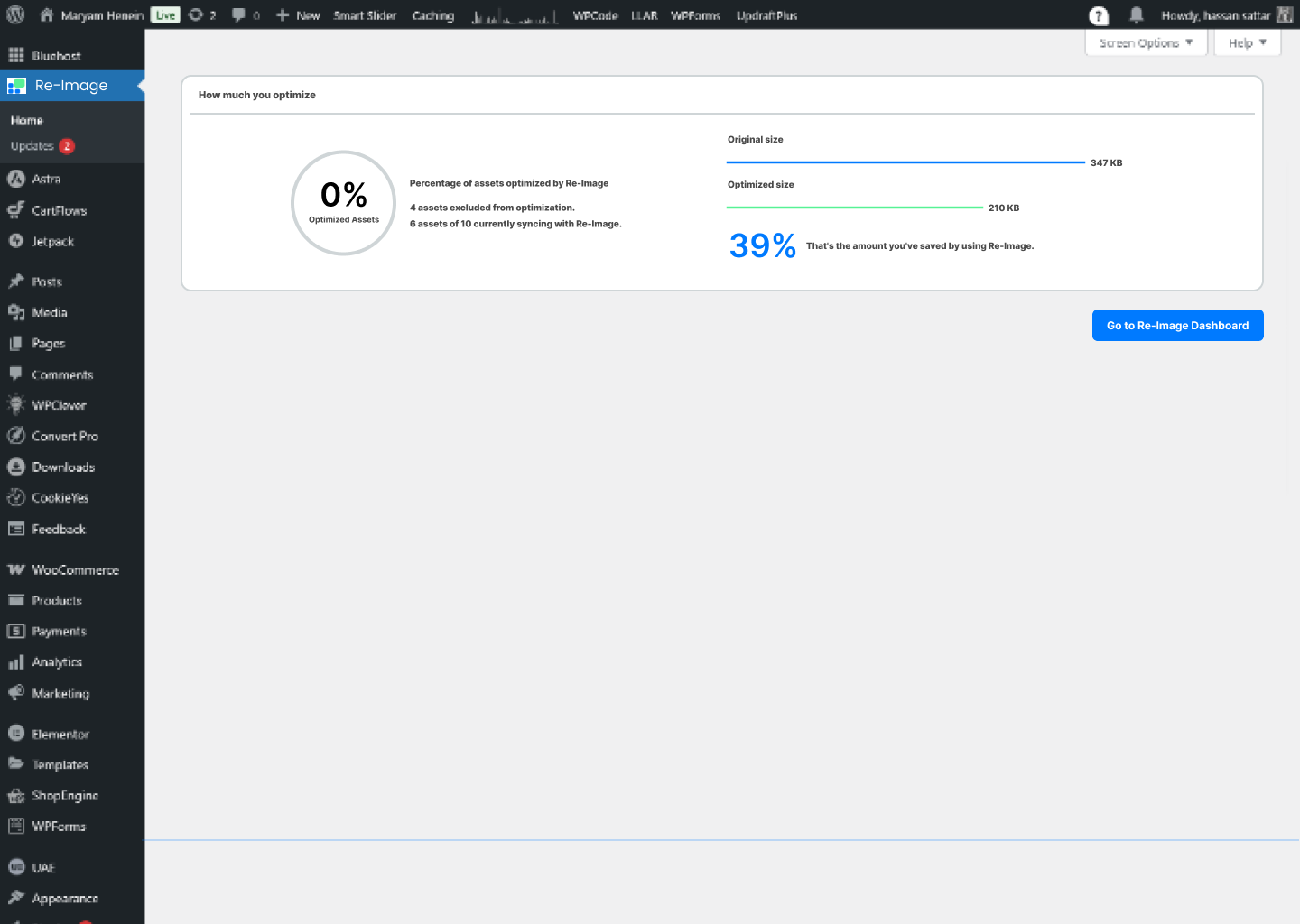 View of the main plugin dashboard with images stats.
