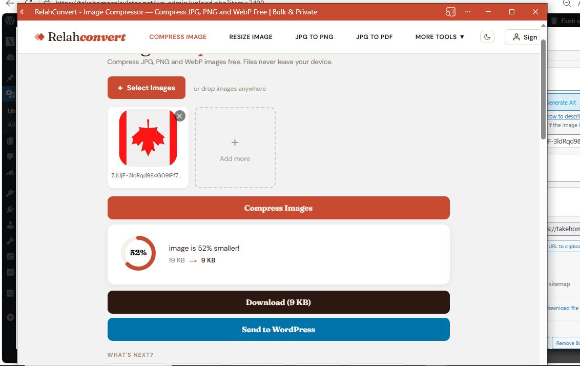 Image auto-loaded on RelahConvert with Send to WordPress button.