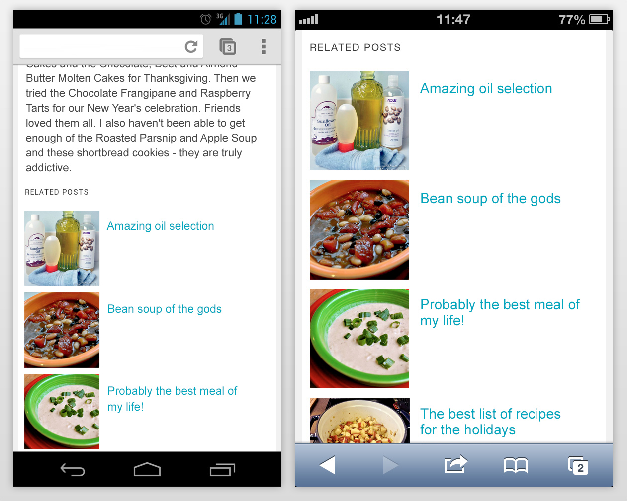 Sovrn Related Posts responsive theme on a Galaxy Nexus and iPhone 4s.