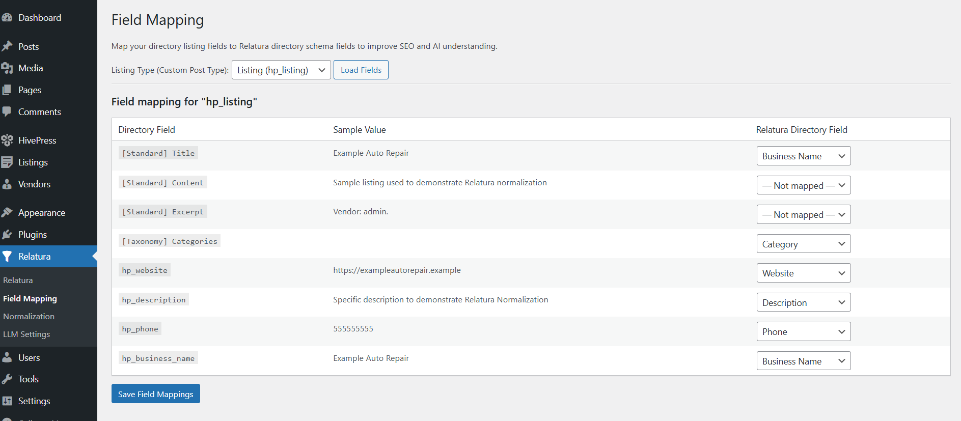 Map your directory’s custom fields to Relatura’s normalized schema.
