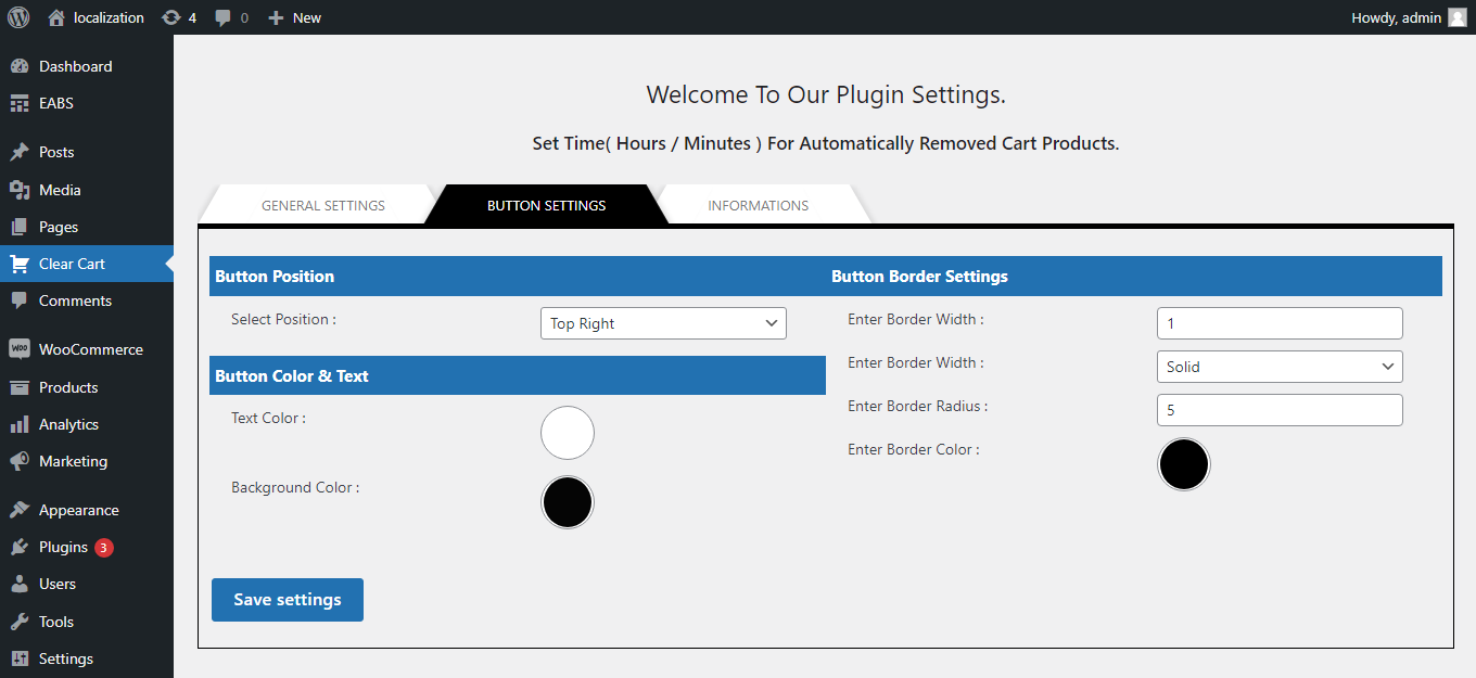 Button Design Settings.