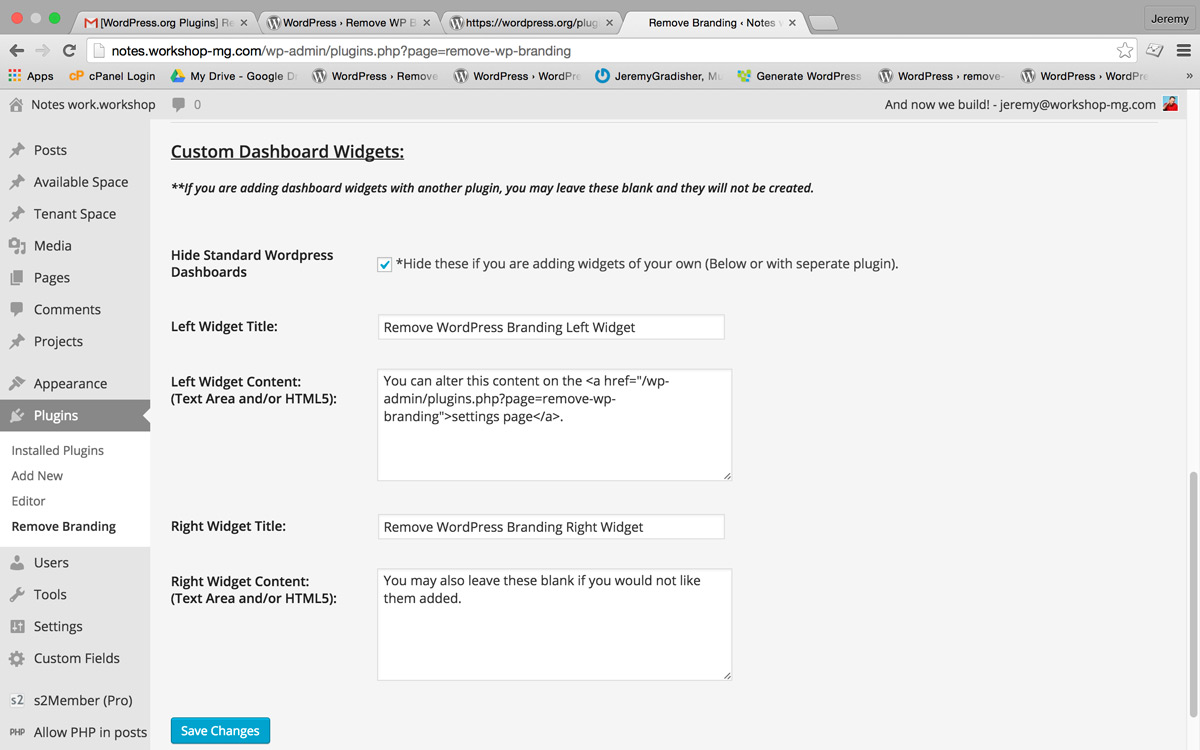 Adjustments for the dashboard widgets. Add your own if you would like.