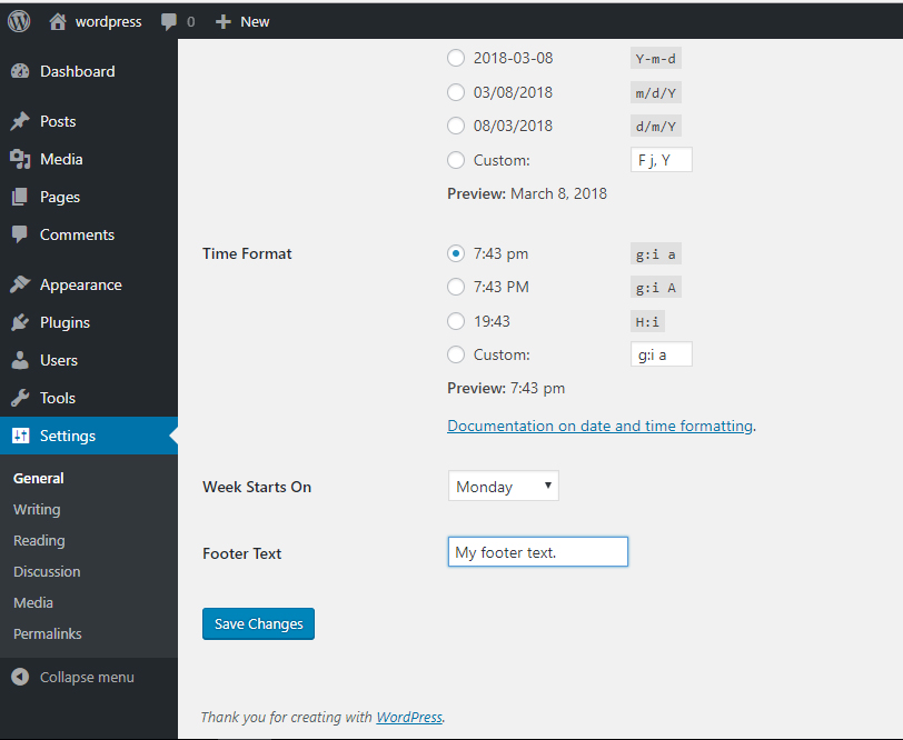 Enter text that you need to replace and display on footer.