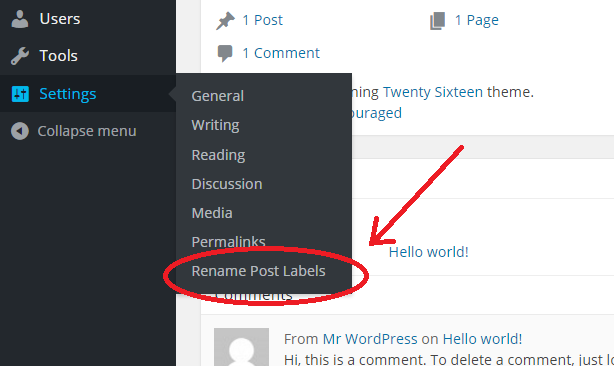 Rename Post labels options on the settings menu.
