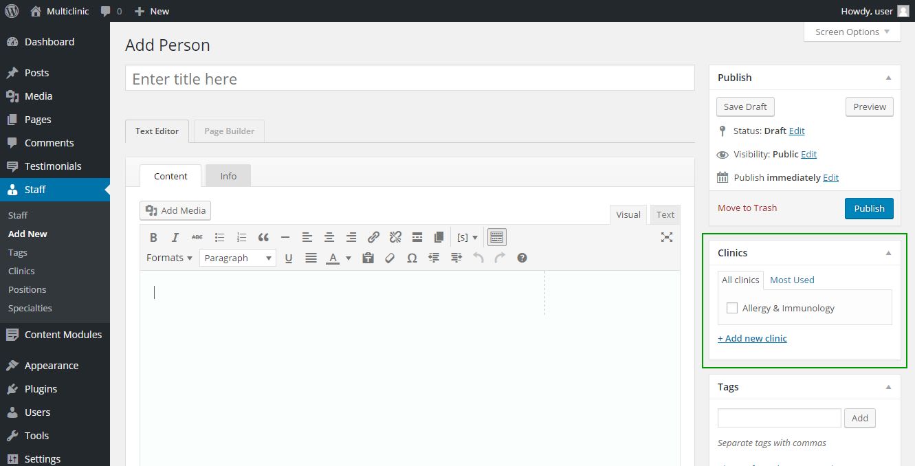 Setting up a customized taxonomy on post edit page (note the changed labels - taxonomy titles)