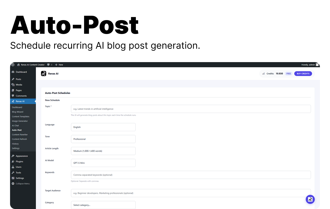 Auto-Post — Schedule and automate recurring AI blog post generation.