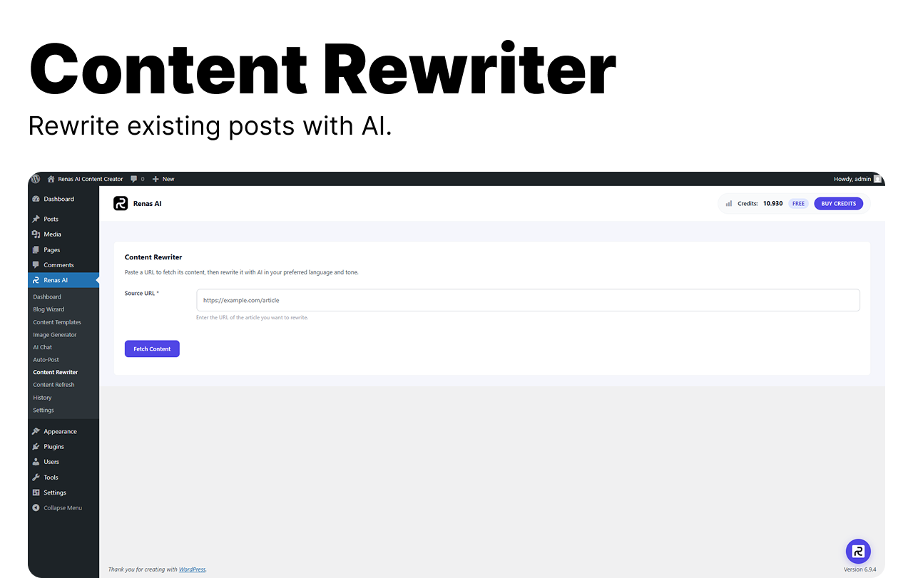 Content Rewriter — Fetch any URL and rewrite the content with AI to improve quality or change style.