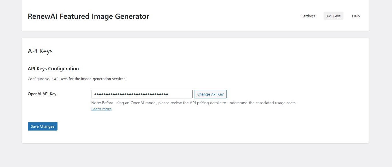 API keys page