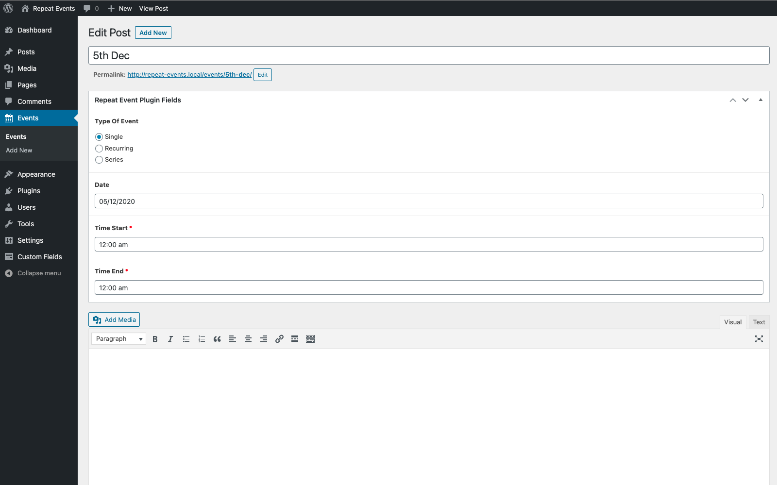 Backend Editor Of Event